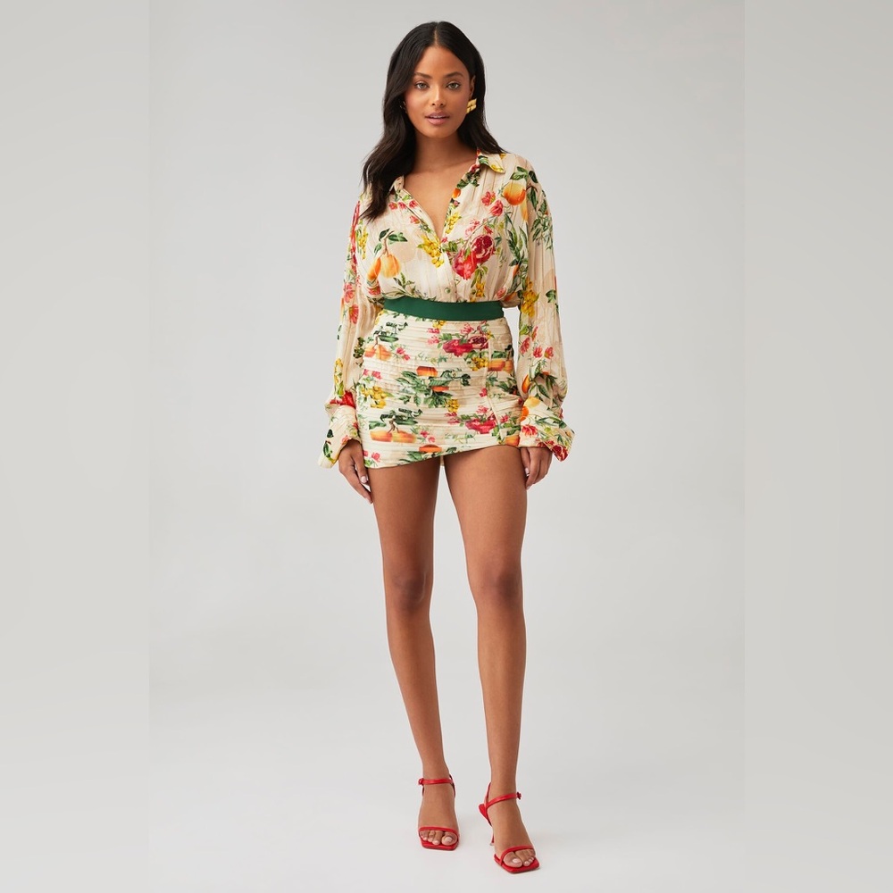Rococo Sand Multicolor Floral and Fruit  Mini Skirt size XS NWT